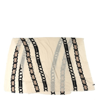 CHANEL Cashmere Silk CC Chain Scarf White Black Multicolor