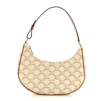 CELINE Canvas Calfskin Ava Triomphe Shoulder Bag White