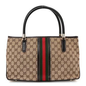 GUCCI Monogram Web Tote Brown