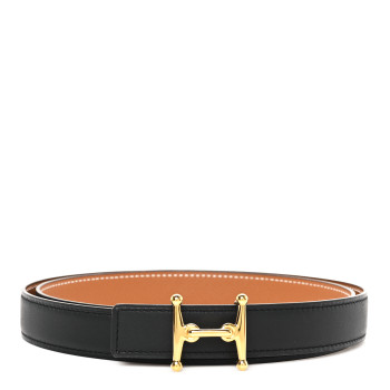 HERMES Swift Epsom 24mm H Torsade Belt 95 38 Black Etoupe