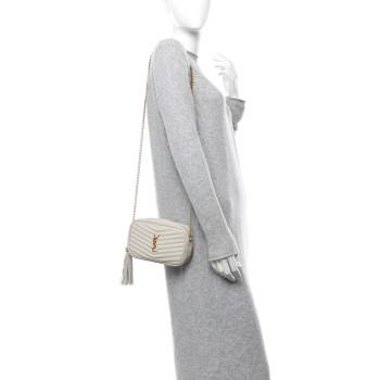 SAINT LAURENT Grain De Poudre Matelasse Monogram Mini Lou Camera Bag Crema Soft