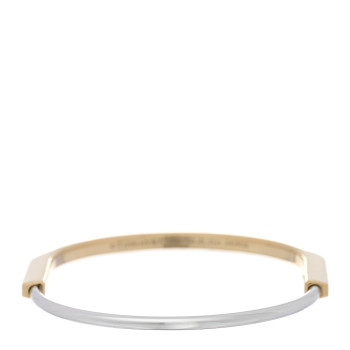 TIFFANY 18K Yellow White Gold Diamond Narrow Tiffany Lock Half Pave Bangle Bracelet