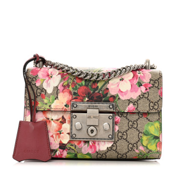 GUCCI GG Supreme Monogram Blooms Small Padlock Shoulder Bag Beige Multicolor Dry Rose