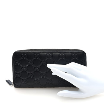 GUCCI Guccissima Signature Zip Around Organizer Wallet Black