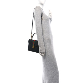 GUCCI Textured Dollar Calfskin Web Small Ophidia Padlock Top Handle Bag Black