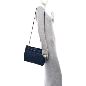 CHANEL Caviar Quilted In Out Flap Shopping Tote Navy