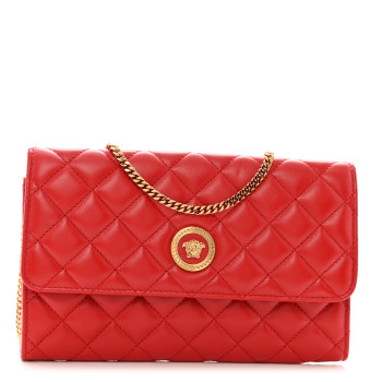 VERSACE Lambskin Quilted Medusa Wallet On Chain Crossbody Red