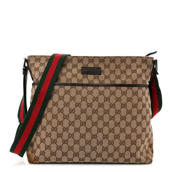GUCCI Monogram Web Medium Flat Messenger Bag Brown