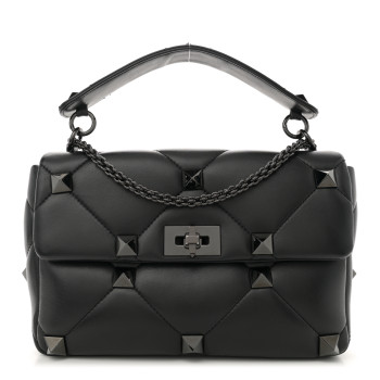 VALENTINO GARAVANI Nappa Monochrome Medium Roman Stud Shoulder Bag Black