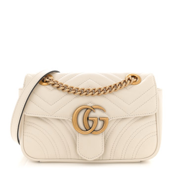 GUCCI Calfskin Matelasse Mini GG Marmont Shoulder Bag White