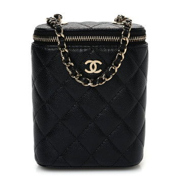 CHANEL Caviar Quilted Small Vertical Coco Beauty Vanity Case With Chain Black