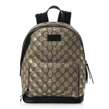 GUCCI GG Supreme Monogram Bees Print Small Day Backpack Beige Oro Black