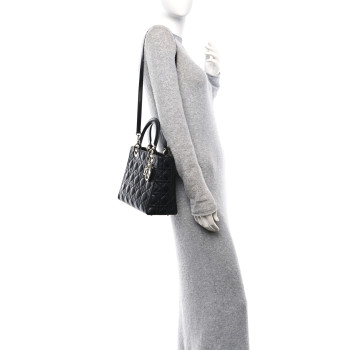 CHRISTIAN DIOR Lambskin Cannage Medium Lady Dior Black
