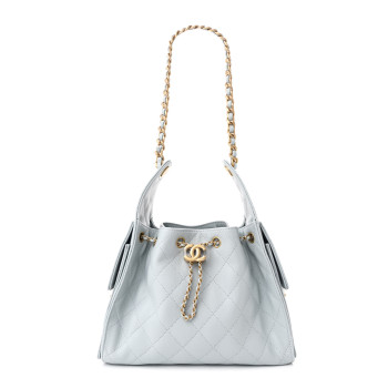 CHANEL Caviar Quilted Small Chanel 25 Handbag Light Blue