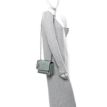 SAINT LAURENT Calfskin Small Monogram Sunset Vert Opaline