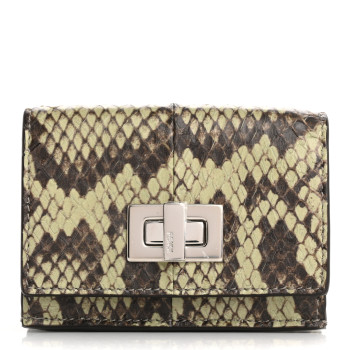 FENDI Elaphe Vitello Grace Python Print Micro Trifold Wallet Green Tea