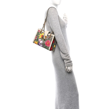 GUCCI GG Supreme Monogram Flora Textured Calfskin Small Padlock Tote Beige Ebony Multicolor Mystic White
