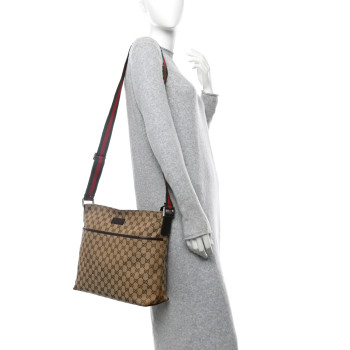 GUCCI Monogram Web Medium Flat Messenger Bag Brown