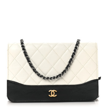 CHANEL Aged Calfskin Quilted Gabrielle Wallet On Chain WOC White Black