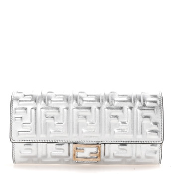 FENDI Vitello Catalan Mirror FF 1974 Embossed Continental Wallet Argento