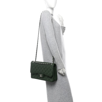 CHANEL Caviar Quilted Jumbo Double Flap Green