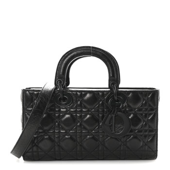 CHRISTIAN DIOR Crinkled Calfskin Cannage Medium Lady D-Joy Black