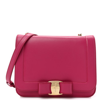 SALVATORE FERRAGAMO Smooth Calfskin Vara Bow Chain Flap Crossbody Pink