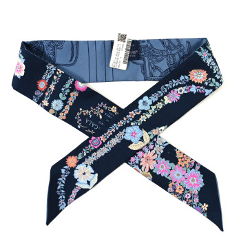HERMES Silk Brides de Gala en Fleurs Twilly Marine Rose Bleu