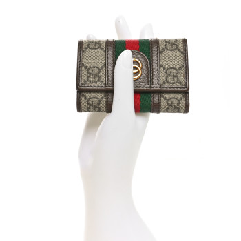 GUCCI GG Supreme Monogram Web Ophidia 6 Key Holder Case Beige New Acero