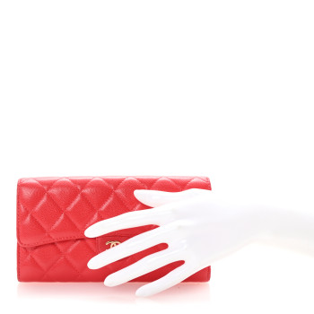 CHANEL Caviar Quilted Large Gusset Flap Wallet Red