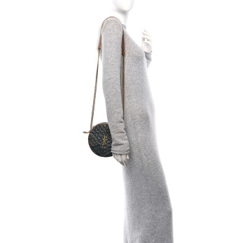 SAINT LAURENT Denim Matelasse Chevron Quilted Round Vinyle Camera Bag Rodeo Blue Cinnamon