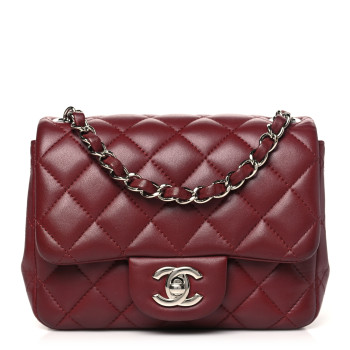 CHANEL Lambskin Quilted Mini Square Flap Burgundy