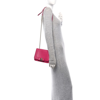 SALVATORE FERRAGAMO Smooth Calfskin Vara Bow Chain Flap Crossbody Pink