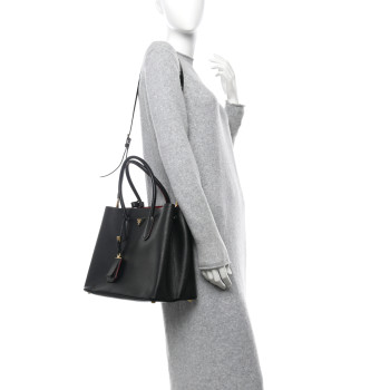 PRADA Saffiano Cuir Medium Double Bag Black Fuoco