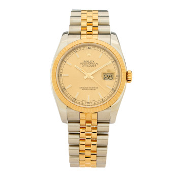 ROLEX Stainless Steel 18K Yellow Gold 36mm Oyster Perpetual Datejust Watch Champagne 116233