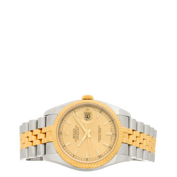 ROLEX Stainless Steel 18K Yellow Gold 36mm Oyster Perpetual Datejust Watch Champagne 116233
