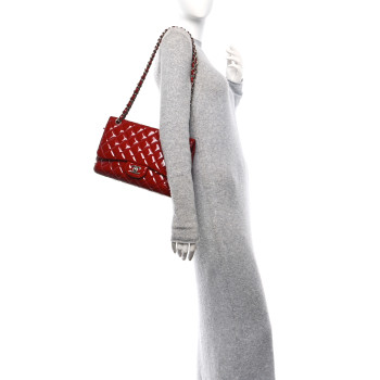 CHANEL Patent Quilted Jumbo Double Flap Red