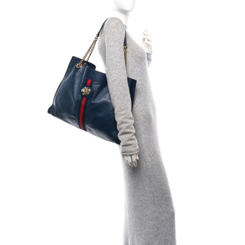 GUCCI Calfskin Web Large Rajah Chain Tote Blue
