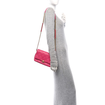 CHANEL Shiny Caviar Quilted Small Chain Melody Flap Dark Pink