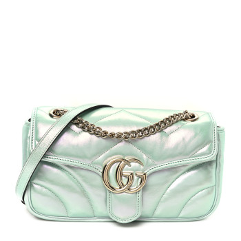 GUCCI Iridescent Nappa Chevron Matelasse Small GG Marmont Shoulder Bag Iridescent Salvy Green
