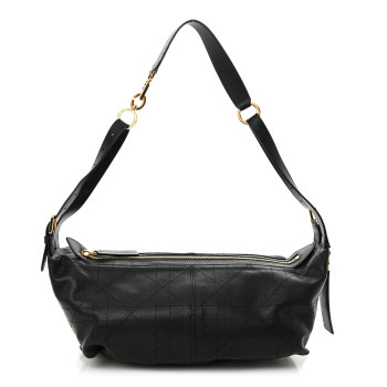 CHRISTIAN DIOR Crinkled Calfskin Macrocannage Medium D-Journey Bag Black