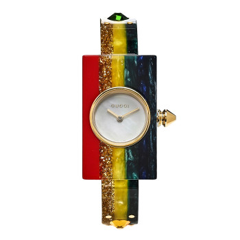 GUCCI Stainless Steel Plexiglass Mother of Pearl 24mm Rainbow Quartz Watch
