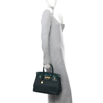 HERMES Togo Matte Alligator Birkin Touch 30 Vert Cypress