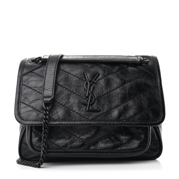 SAINT LAURENT Crinkled Calfskin Matelasse Monogram Baby Niki Chain Satchel Black