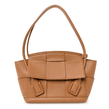 BOTTEGA VENETA Grained Calfskin Maxi Intrecciato Small Arco Caramel