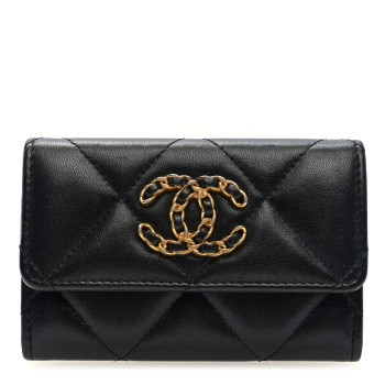 CHANEL Lambskin Quilted Chanel 19 Flap Card Holder Black