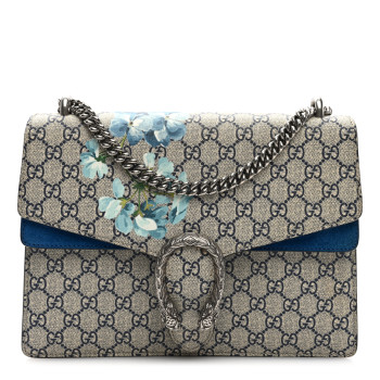 GUCCI GG Supreme Monogram Blooms Medium Dionysus Shoulder Bag Beige Navy Vintage Blue