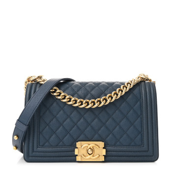 Caviar Quilted Medium Boy Flap Navy