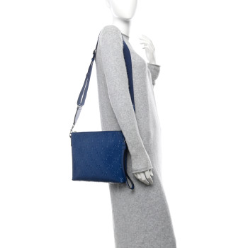GUCCI Calfskin GG Tennis Embossed Medium Wristlet Messenger Bag Intense Metal Blue