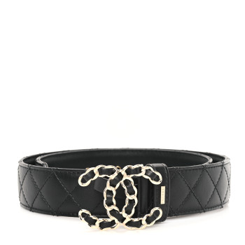 CHANEL Calfskin Quilted CC Chain Belt 70 28 Black